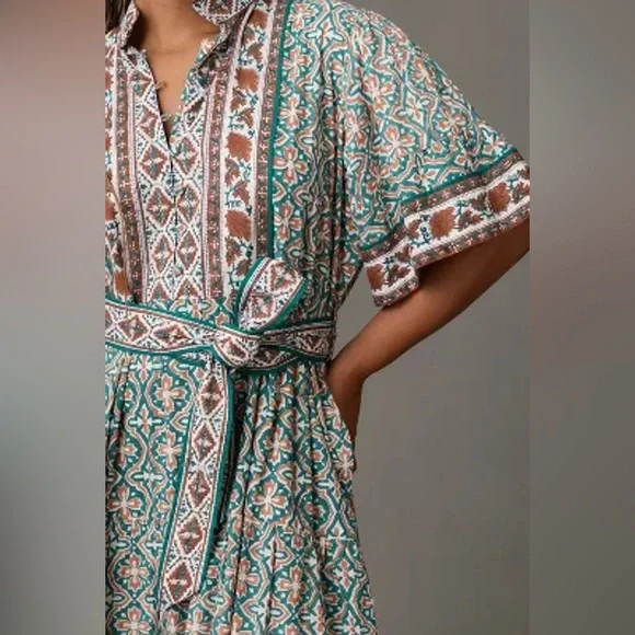 Anthropologie Sue Sartor Short-Sleeve Printed Midi Dress - Picture 3 of 9